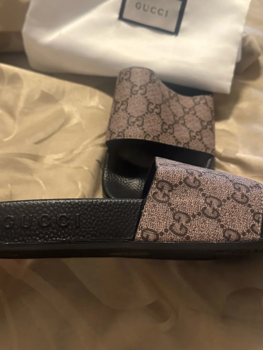 Gucci Black Slides with Green and Red Web Stripes